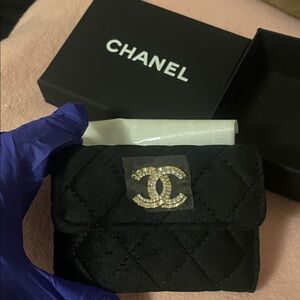CHANEL Black Quilted Wallet with Gold Logo, GWP